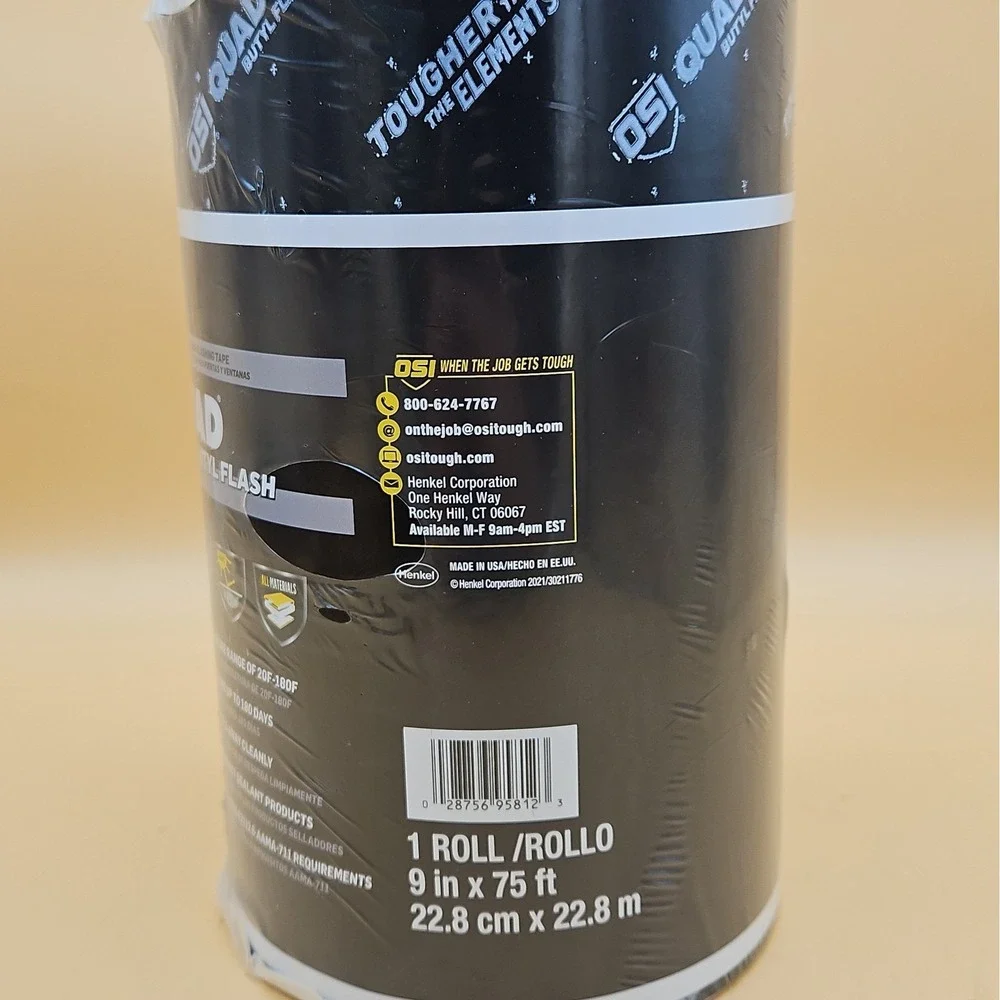 OSI Quad Butyl Flash Window Door Flashing Tape 9in x 75ft Roll Black Brand New